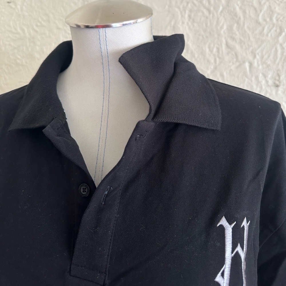 Hades Counterpart Polo Shirt Black Double Collar Silver Embroidered Logo NWT L - Picture 3 of 11
